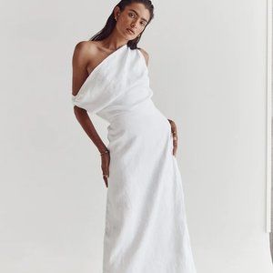 DISSH CASS WHITE LINEN ASYM MIDI DRESS Size 10